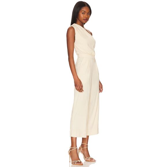 Free People Avery One Shoulder Jumpsuit Wide Leg Pockets Cream Ivory US 4 NWT - Picture 4 of 16